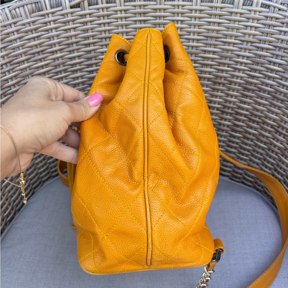 Authentic CHANEL Mustard caviar leather quilted drawstring backpack - Picture 3 of 15